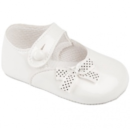 Baby Girls White Patent Polka Dot Bow Baypods Pram Shoes
